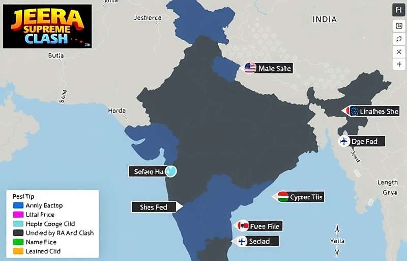 Jeera Supreme Clash Popularity Map Map of India showing Jeera Supreme Clash download hotspots across different states
