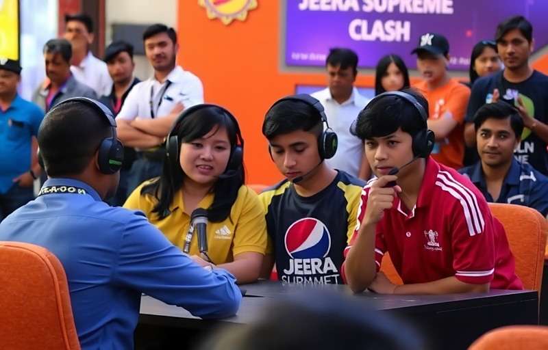 Jeera Supreme Clash Tournament Indian gamers competing in a Jeera Supreme Clash tournament with enthusiastic spectators