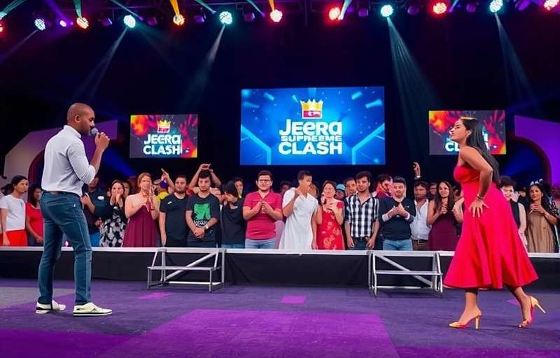 Jeera Supreme Clash Esports Professional Jeera Supreme Clash players competing on stage in front of a large audience